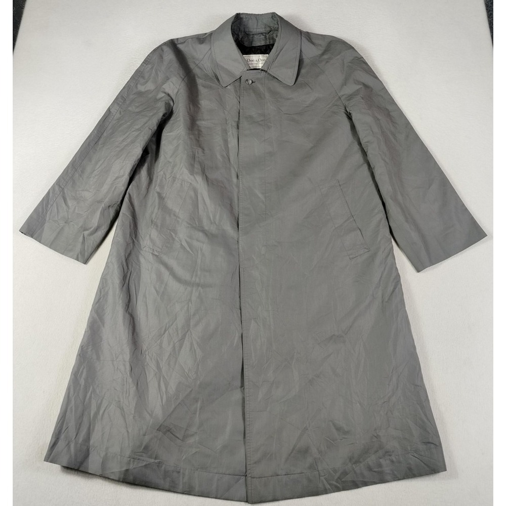 One & One Coat Mens XL Gray Quilted Lined Microfiber Long Rain Overcoat Padded